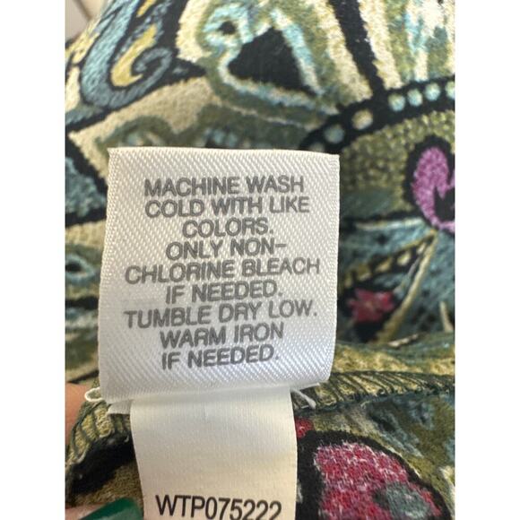 J Jill Long Sleeve Carmine Blouse Teal Green Paisley Double Layer Hem Women's XS - Picture 9 of 9